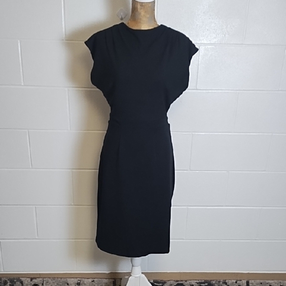 Black Cocktail Special Occasion Midi Dress with Dolman Cap Sleeves - Picture 1 of 11